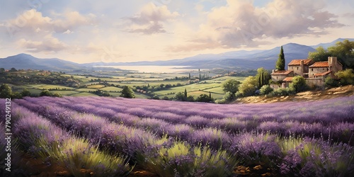 A Provencal landscape with endless lavender fields plant flowers herbal landscape outdoor nature background scene