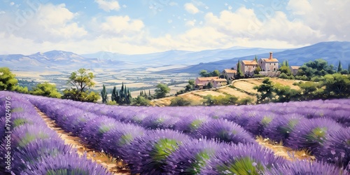 A Provencal landscape with endless lavender fields plant flowers herbal landscape outdoor nature background scene