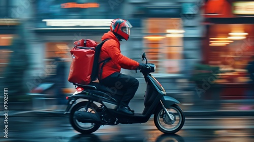 Delivery Rider on Rainy Street © VLA Studio