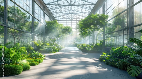 Greenhouse plants bathed in sunlight