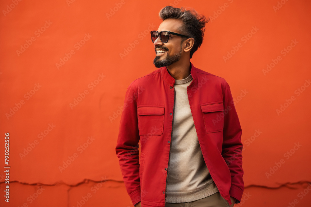 Fototapeta premium Young indian man in red jacket