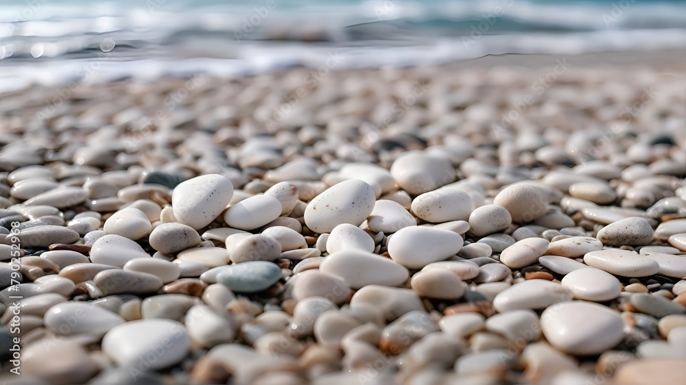 Bunch of white pebbles on the beach floor, half-polished round stones in coastal area. Bunch of white pebbles on the beach floor, half-polished round stones in coastal area.