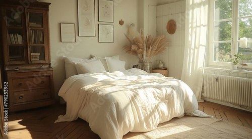 Beige room style. Bamboo viscose fabric, hypoallergenic, thermoregulating, and sustainable, with natural long-strand bamboo fiber filling, ideal for an eco-conscious, comfortable sleep experience. photo