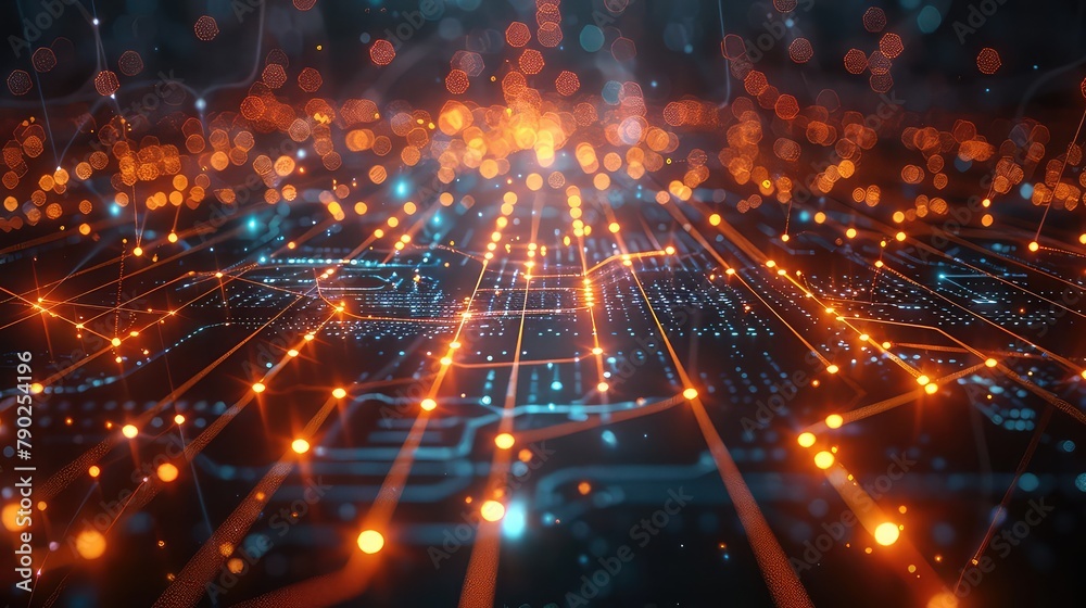 Fototapeta premium 3d rendering of abstract technology background with circuit board and glowing lights
