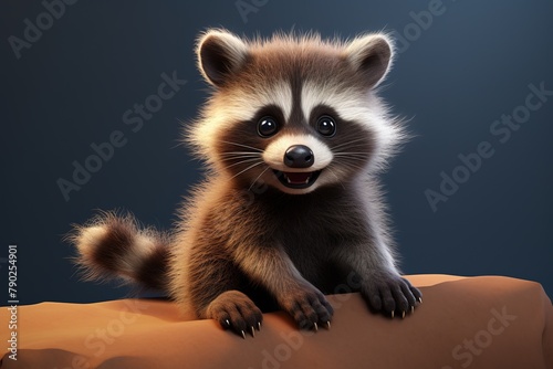 happy and cute baby raccoon, 4k, realistic. Ai generated