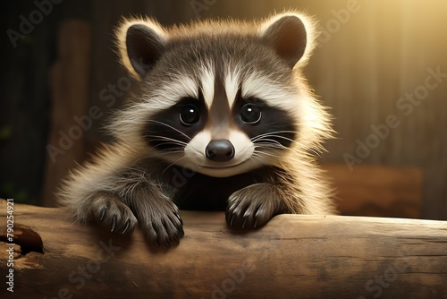 happy and cute baby raccoon  4k  realistic. Ai generated