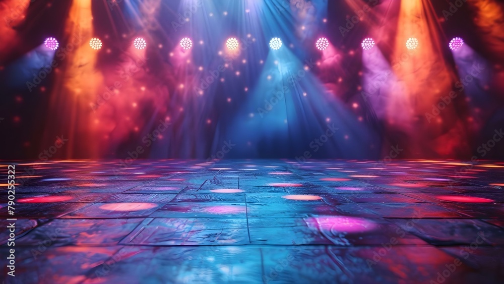 Disco Lights & Dance Vibes: An Empty Stage Awaits the Night's Energy. Concept Disco Lights, Dance Vibes, Night's Energy, Empty Stage