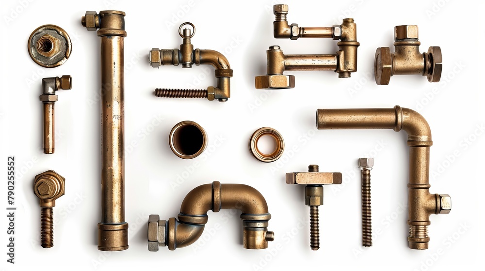 Isolated plumbing fittings set against a white backdrop