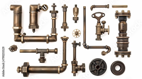 Isolated plumbing elements set against a white backdrop