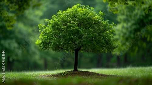 a tree is shown in the middle of a grassy area