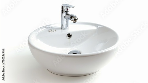 White background with an isolated white sink and faucet