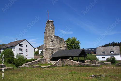 Glaadt castle ruins in the old village of Jünkerath in the Eifel forest, Germany