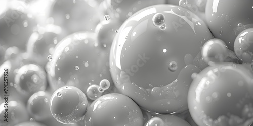 Wallpaper Mural Highly Detailed 3D Rendering of Cosmetic Product Development Concept with Abstract White Spheres and Bubbles on a Black and White Background Torontodigital.ca