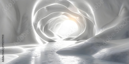 Luminescent Ice Cave Tunnel A Surreal, High-Resolution Interior with Soft Natural Light