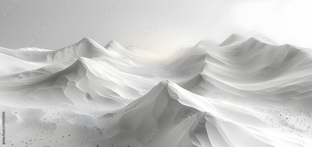 Fototapeta premium Mystical Undulating White Desert Landscape - Vector Illustration with Low Saturation and High Contrast