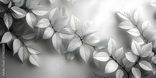 Ultra Realistic Grayscale Leaves Banner Design in Soft Light, High Resolution