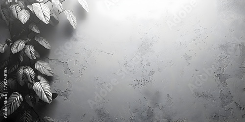 Grayscale Wall Background with Leaves Basking in Soft Sunlight - Cinematic and High Definition