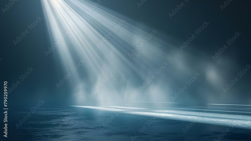 Ethereal Light Rays Over Serene Waters. Concept Nature Photography, Light Reflections, Calm Serenity, Water Landscape, Heavenly Glow