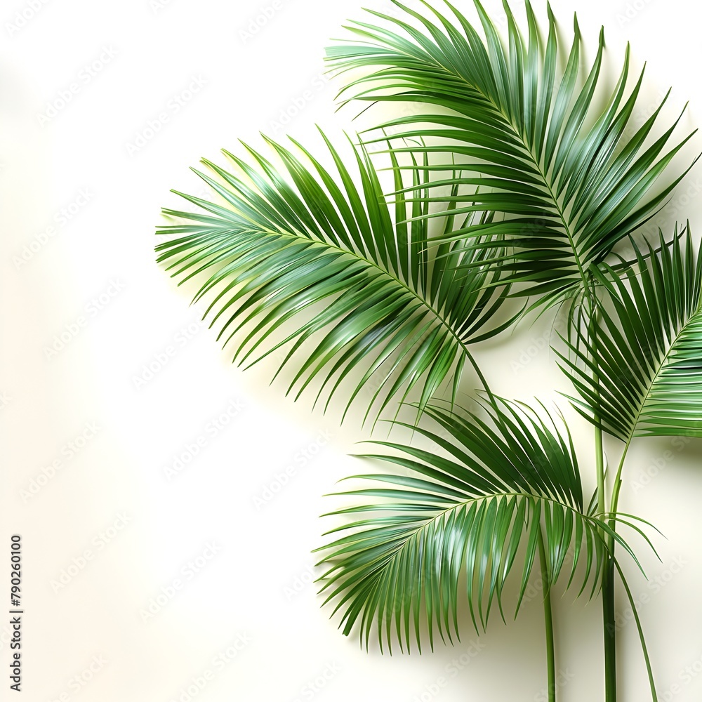Vibrant Palm Fronds Radiate Tropical Vibes on Pristine White Backdrop