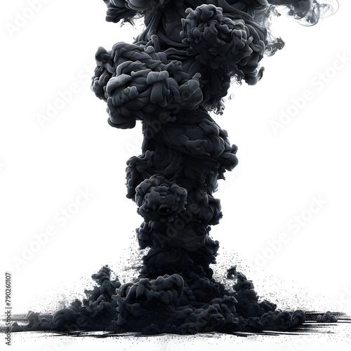 Hyper-Realistic Black Smoke Explosion on White Background for Graphic Design