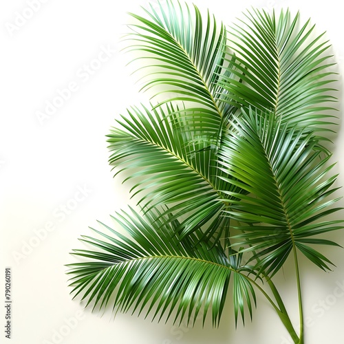 Lush Green Palm Leaf on White Background - Summer Tropics Inspiration © prasong.
