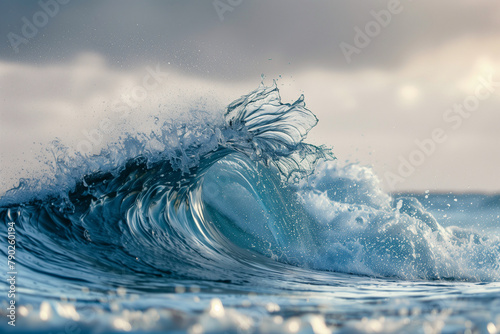 dynamic photo of ocean wave splashing and crashing on the shore, force of nature (2) #790260194