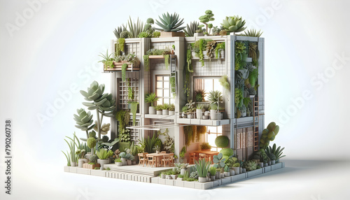 3D Icon Showcase: Urban Jungle - Industrial and Botanical Apartment Interior Design with Vertical Succulent Wall