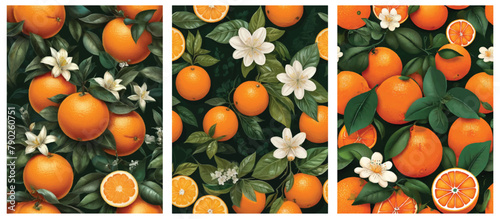 Sunrise Citrus. Fresh Orange Collection in Vertical Vector Background.