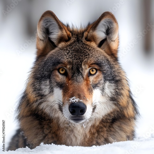 Majestic Wolf in Snow Captivates with Piercing Eyes in Wilderness