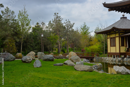 A picturesque place in the Japanese garden Krasnodar. Public landscape of Galician Park. Krasnodar, Russia. April 20, 2024