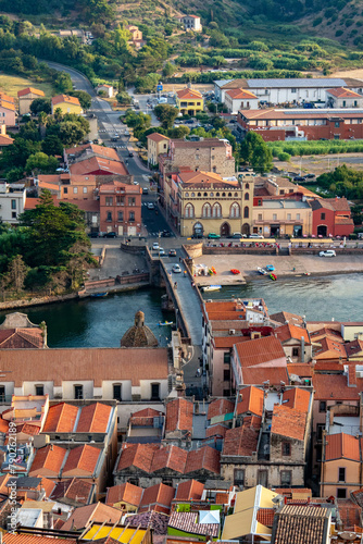Looking across the rooftops of Bosa to the bridge crossing the River Tema