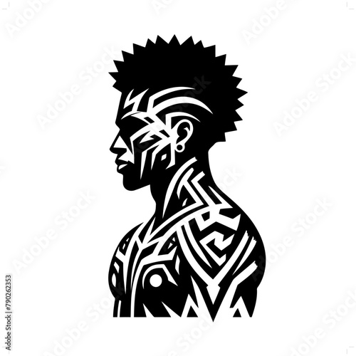 afro man in modern tribal tattoo, abstract line art of people, minimalist contour. Vector