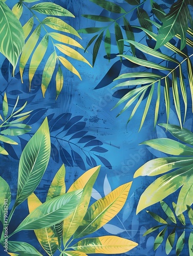 illustration of tropical leaves pattern in a blue background