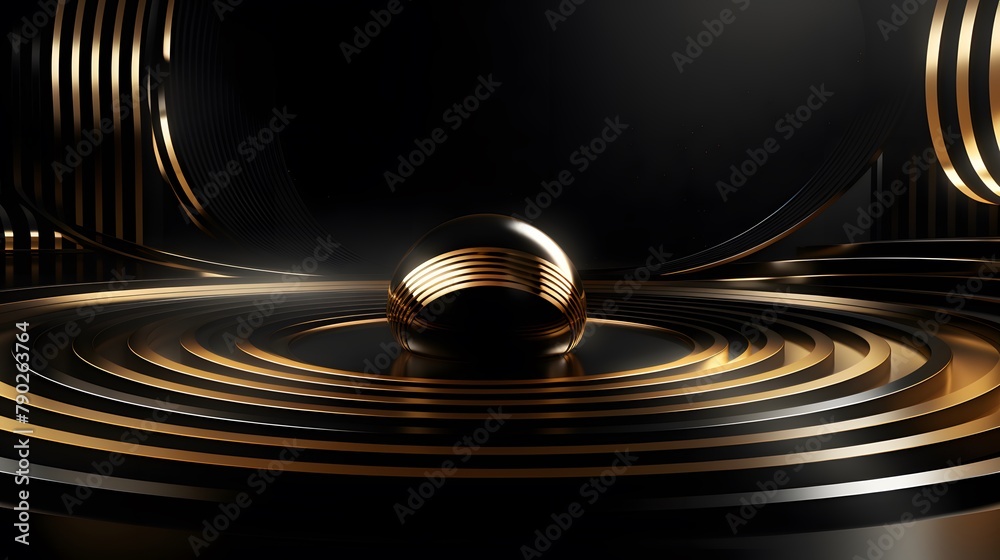3d rendering of gold and black abstract geometric background. Scene for advertising, technology, showcase, banner, game, sport, cosmetic, business, metaverse. Sci-Fi Illustration. Product display 3d rendering of gold and black abstract geometric background. Scene for advertising, technology, showcase, banner, game, sport, cosmetic, business, metaverse. Sci-Fi Illustration. Product display