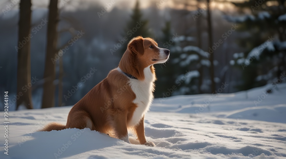 Two dogs perch on a snow covered hill a Nova Scotia .Generative AI