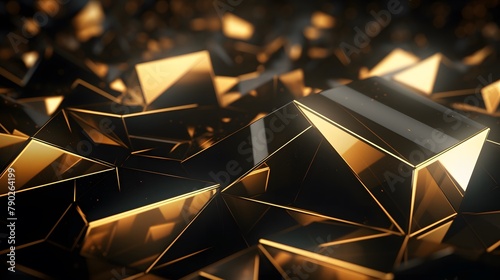 3d rendering of gold and black abstract geometric background. Scene for advertising, technology, showcase, banner, game, sport, cosmetic, business, metaverse. Sci-Fi Illustration. Product display photo