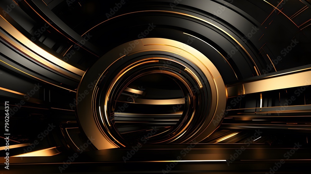 3d rendering of gold and black abstract geometric background. Scene for advertising, technology, showcase, banner, game, sport, cosmetic, business, metaverse. Sci-Fi Illustration. Product display 3d rendering of gold and black abstract geometric background. Scene for advertising, technology, showcase, banner, game, sport, cosmetic, business, metaverse. Sci-Fi Illustration. Product display