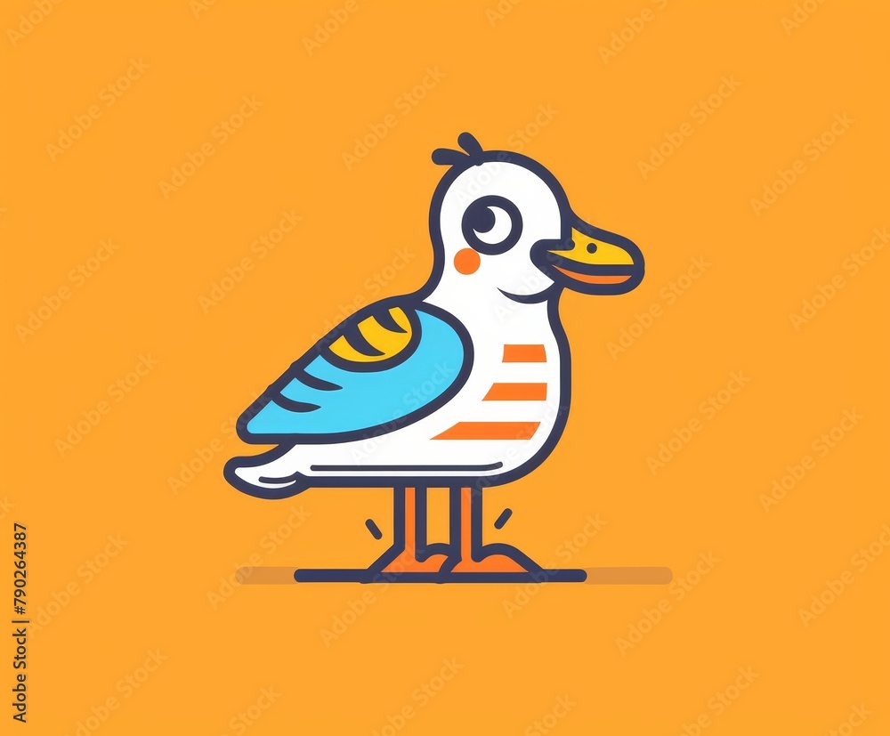 Fototapeta premium Cute cartoon seagull, minimalistic flat illustration with contour lines