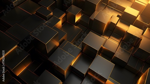 3d rendering of gold and black abstract geometric background. Scene for advertising  technology  showcase  banner  game  sport  cosmetic  business  metaverse. Sci-Fi Illustration. Product display