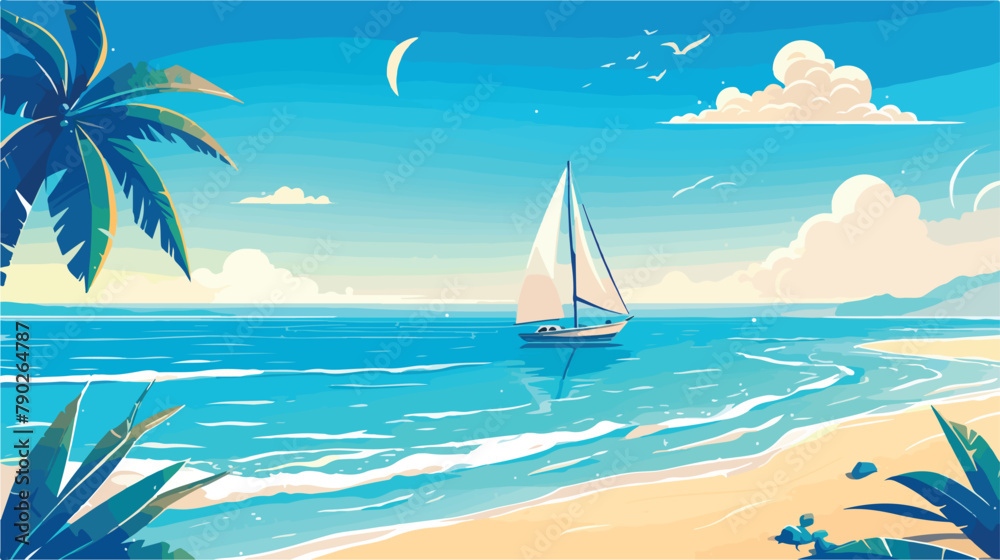 Beach landscape vector illustration. Cartoon seasca