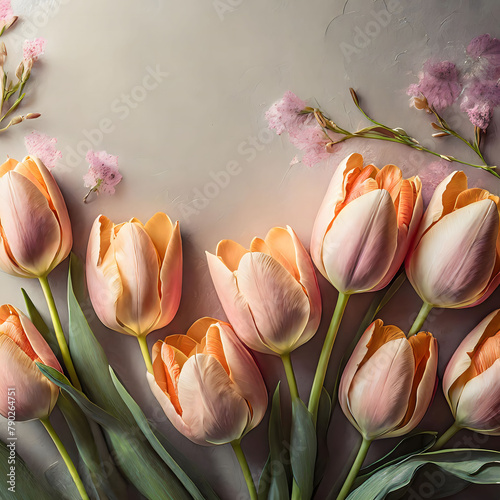 Elegant Display of Tulips and Blossoms on a Neutral Background #790264751