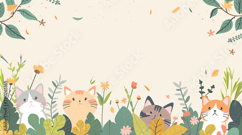 Background poster with blank space for writing letters, with cute cats on the side