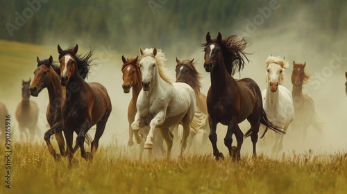 Herd of Wild Horses Running Free Across the Plains