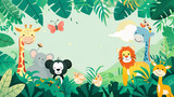 Background illustration featuring charming jungle animals, with generous space surrounding them for text
