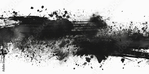 Black ink stencils. Paintbrush, splash, spray, ink splatter and paint marks. Artistic graphic box, black blots, grunge brush strokes and grunge frames for text. photo