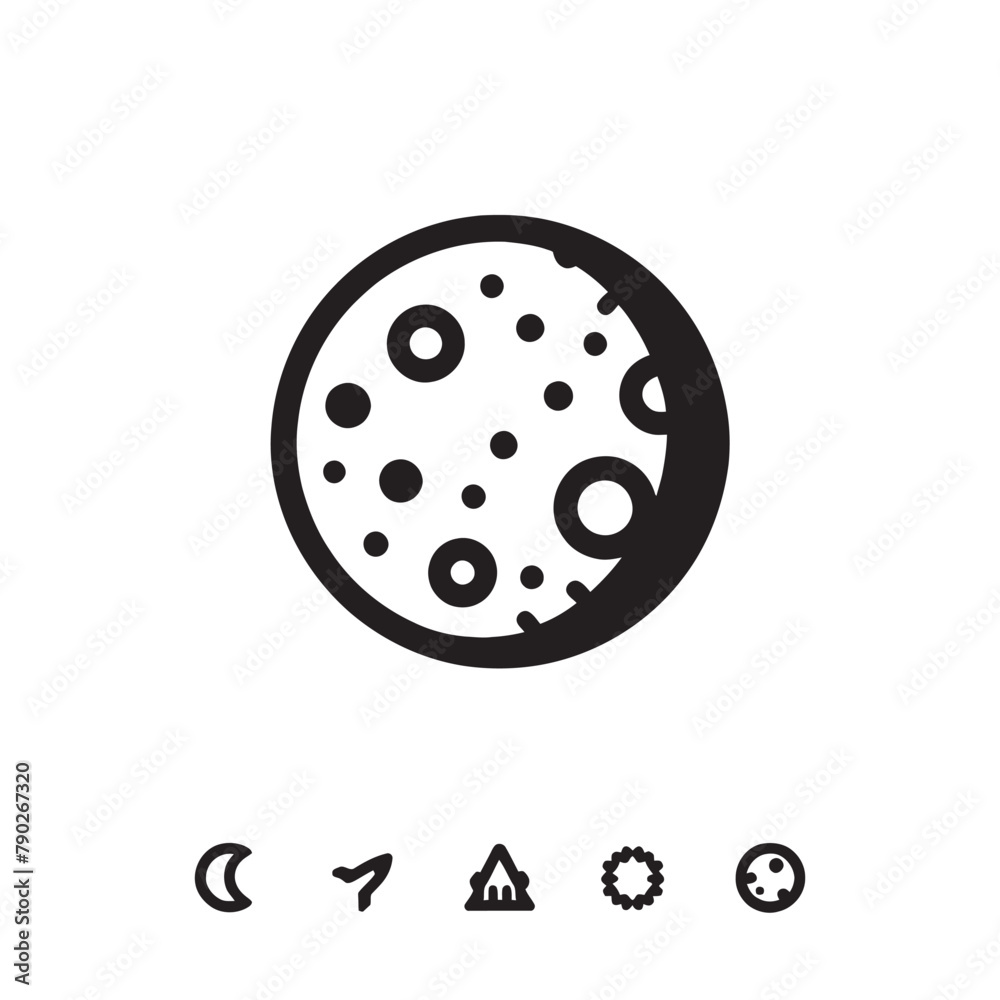 Moon, vector illustration, moon logo icon with craters Moon, vector illustration, moon logo icon with craters