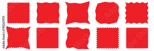 Zig zag edge rectangle shape collection. Jagged rectangular elements set. red graphic design elements for decoration, banner, poster, template, sticker, badge. Vector illustrator, eps10