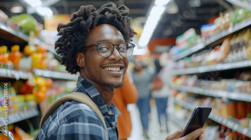Man Smiling in Grocery Store