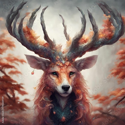 The orange deer god protects the forest.