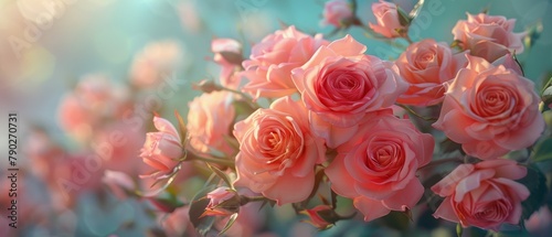 A Bunch of Pink Roses Blooming